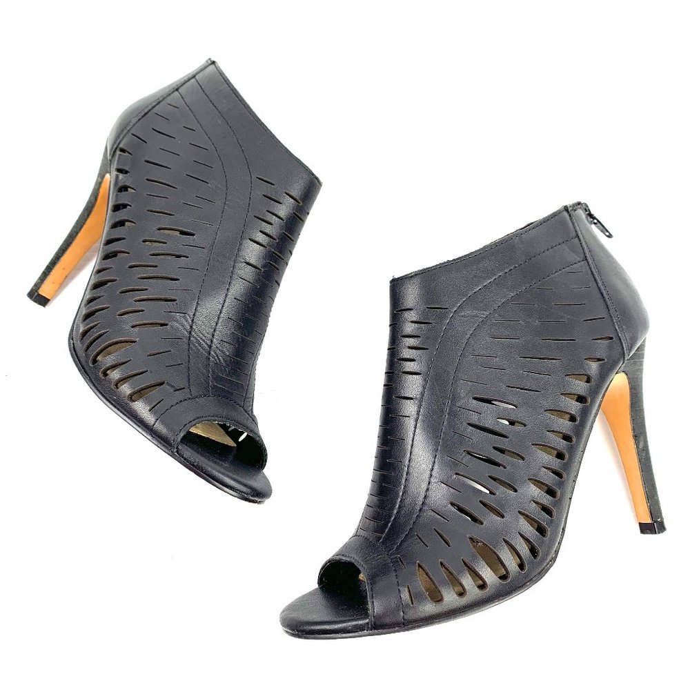 ALDO Dwaima Black Leather Peep Toe Stiletto Booties‎
